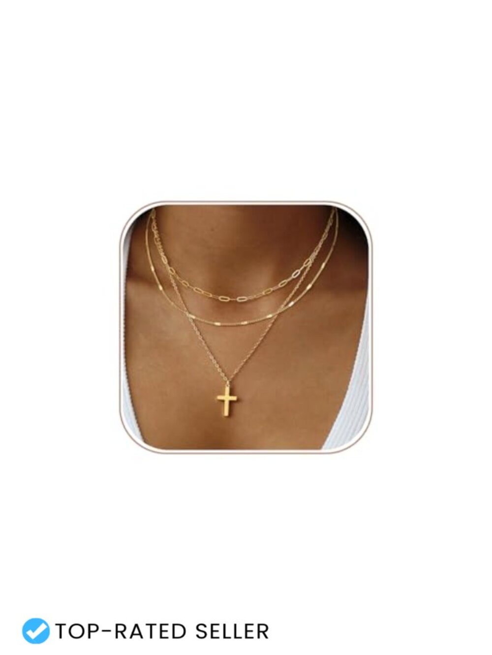 14K Gold Plated Cross Necklace Dainty Pendant Layering Chain